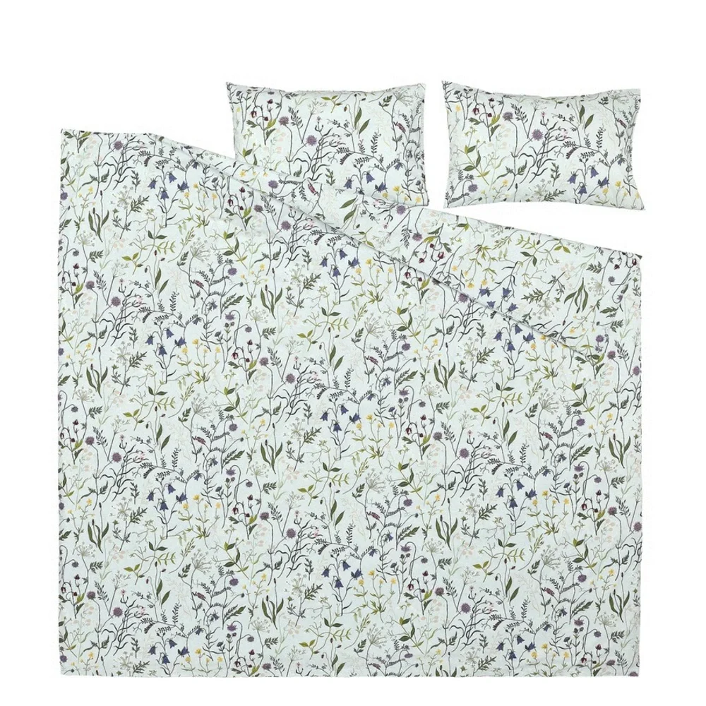 Floral Meadow Cotton Duvet Cover Set - Light Blue